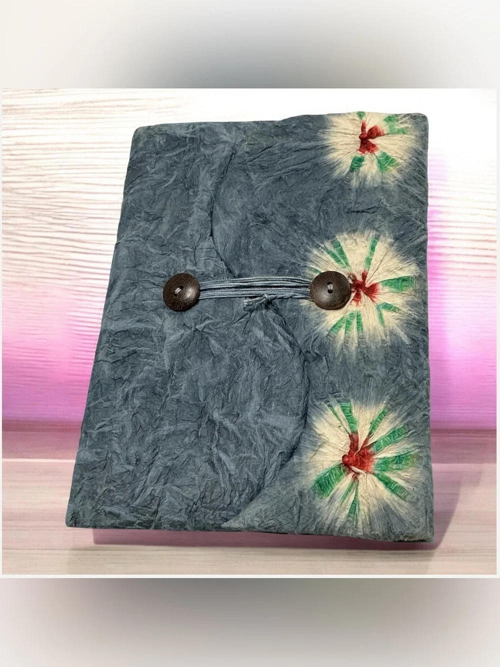 Handmade Tie Dye Lokta Paper Notebook with 2 Butterfly Design Pens Nepal Artis